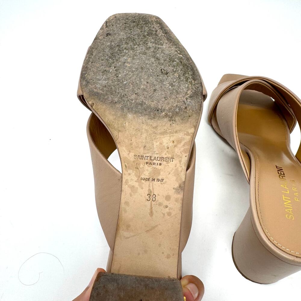 Saint Laurent Loulou Crisscross Leather Mules in Nude Beige – Size 38 | 8 - Picture 13 of 14